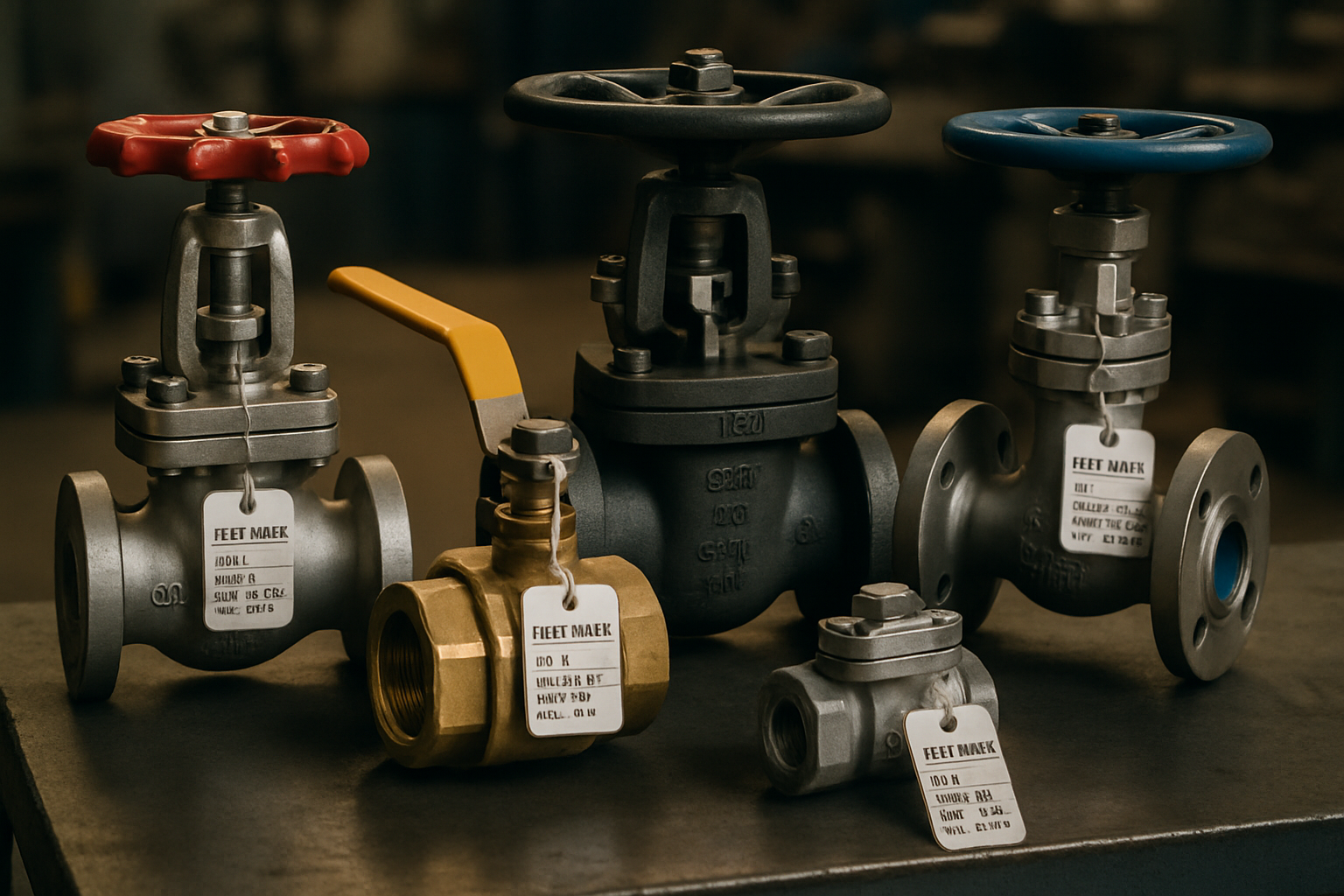 Tipos de válvulas industriais em bancada