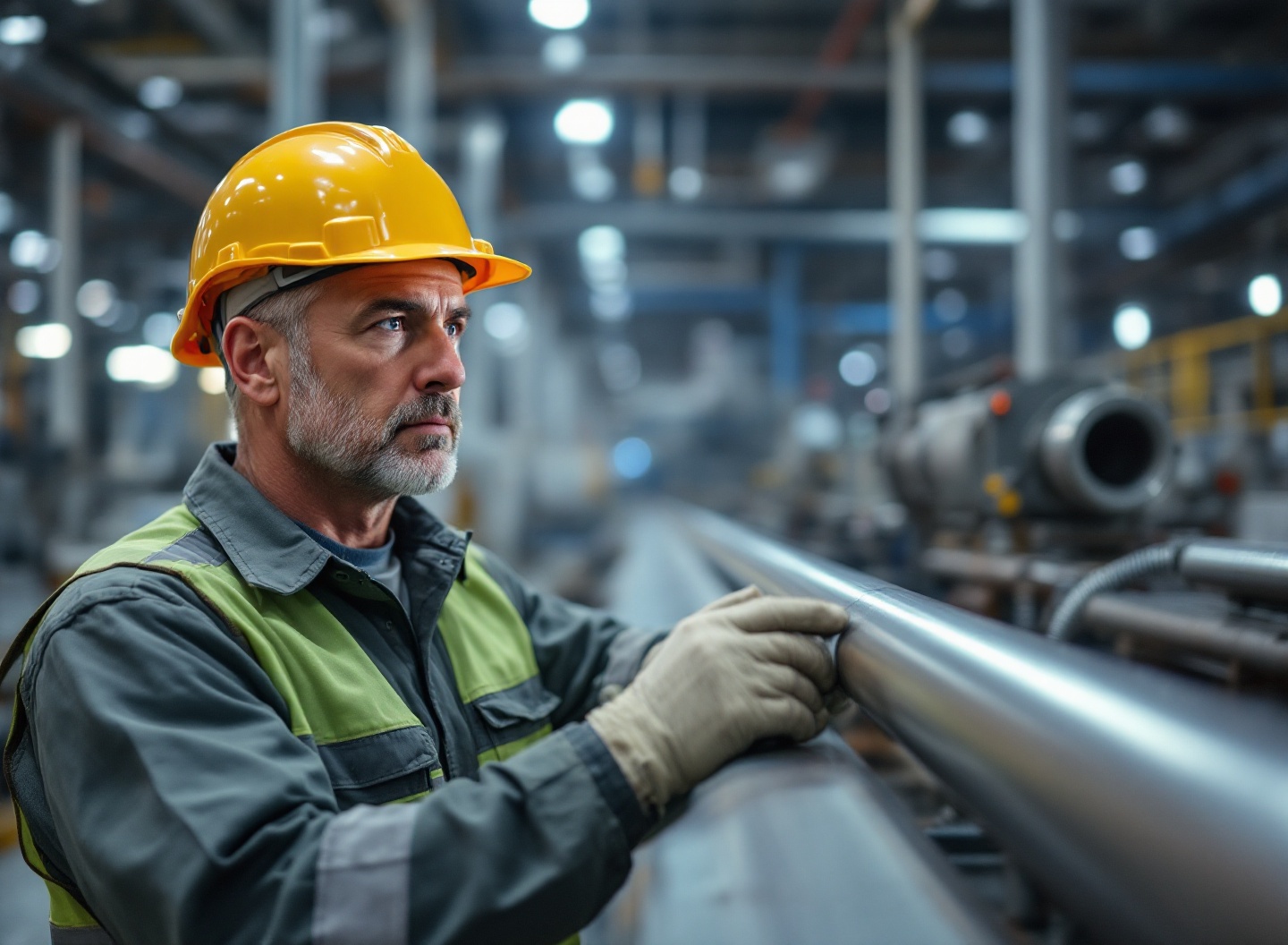 Inspeção de tubos de aço inoxidável em ambiente industrial